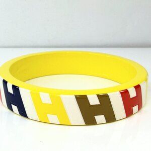 Vintage Hermès Lacquer Wood Bias H Bracelet Multicolor Bangle GS781